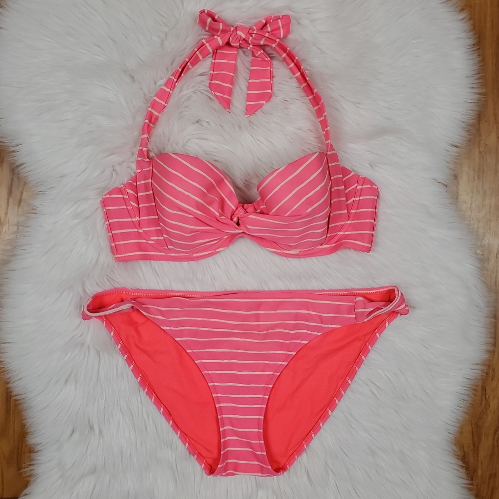 American Eagle Striped Underwire Bikini 36D / XL